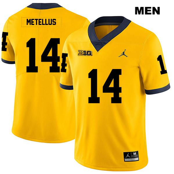 Men's NCAA Michigan Wolverines Josh Metellus #14 Yellow Jordan Brand Authentic Stitched Legend Football College Jersey IP25A87MF
